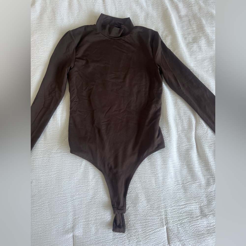 Brown High Neck Long Sleeve Bodysuit